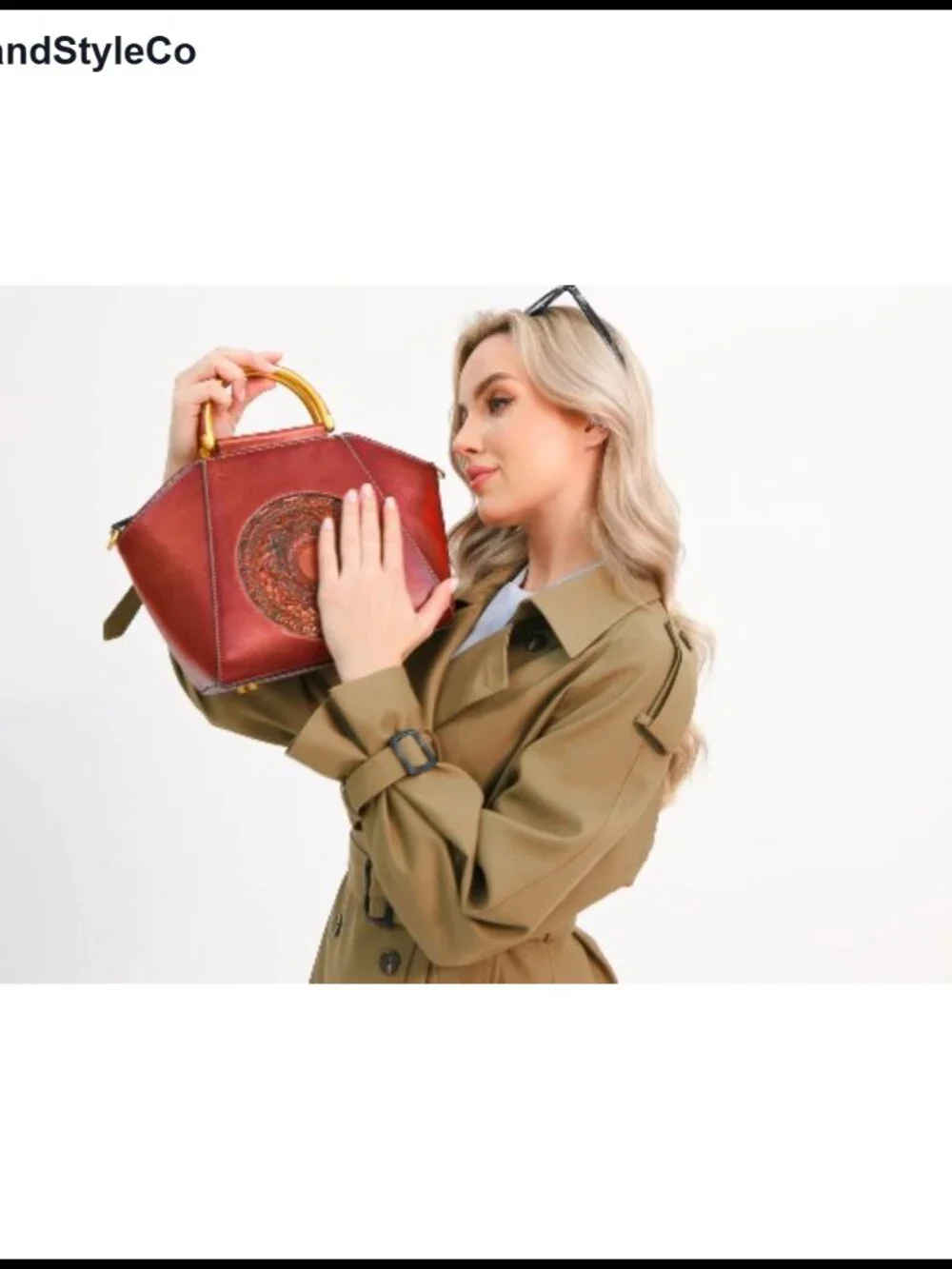 Genuine Leather Embossed Totem Satchel Handbag Crossbody Top Handle